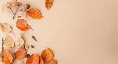 Autumn Branch With Orange Leaves