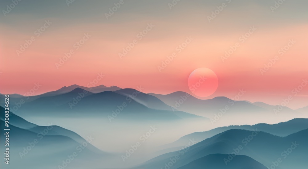 Fototapeta premium Sunrise Over Misty Mountains