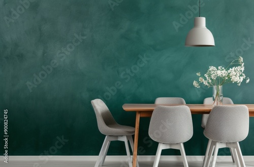 Dining Room Interior With Green Wall