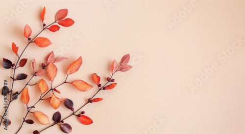 Autumn Branch With Orange Leaves