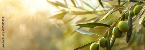 Wallpaper Mural Elegant branch of ripe green olives in sunlight with soft background. Concept of olive harvest, natural produce, Mediterranean agriculture. Banner. Copy space. Mockup for Product Presentation Torontodigital.ca