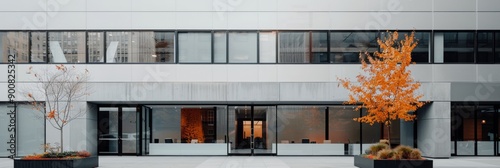 Modern Building Exterior With Autumn Tree