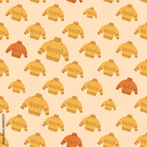 Casual sweaters seamless pattern. Cozy wear endless background. Pullover repeat cover. Vector hand drawn flat illustration.