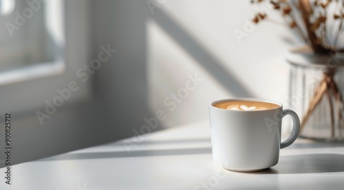 White Coffee Cup and Dried Flowers on Table