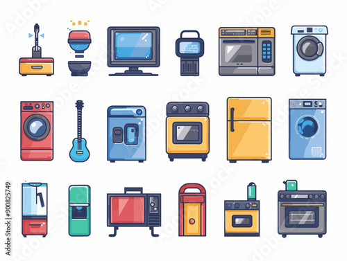 Household appliances icons set. Cartoon set of household appliances vector icons for web design.