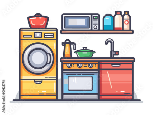 Household appliances on the shelves. Flat design. Vector illustration