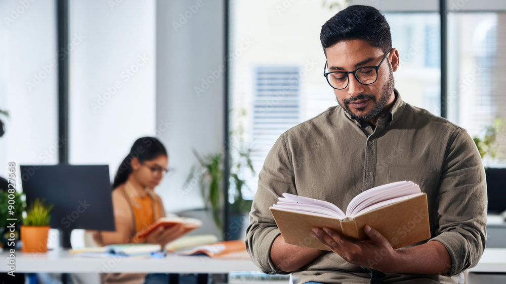 Fototapeta premium Man reading in office