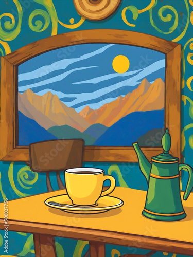 Van Gogh style cafe scene