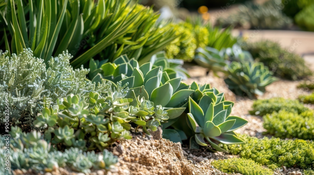 Fototapeta premium A droughtresistant garden featuring waterwise plants
