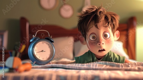 boys don't want to wake up to school in the morning. boy didn't want to hear the alarm clock in the morning