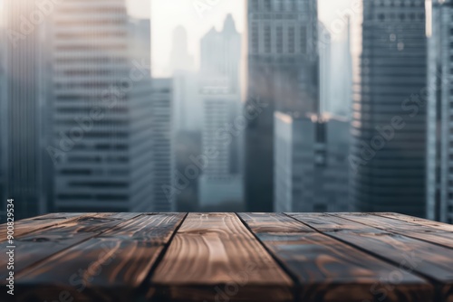 An ultramodern supernatural scene of a wood table in a comfortable style set against a meadow view