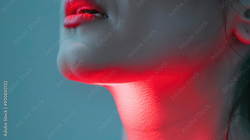 Obraz premium Chin pain with red highlight on the pain area