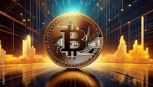 shining Bitcoin in spectacular atmosphere  photo