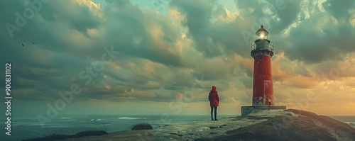 Lighthouse keeper monitoring the lighthouse photo