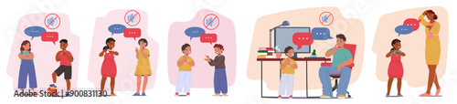 Diverse Children Engaging In Conversation Using Sign Language. Characters Depicted In Classroom Or Learning Environment