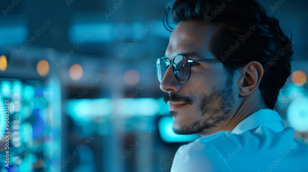 Smiling young scientist looking away Smiling young scientist looking away