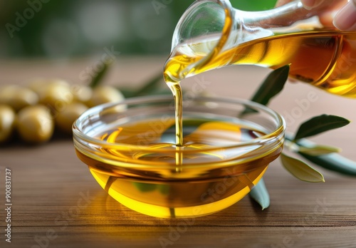 Olive Oil Pouring Into Bowl With Olives