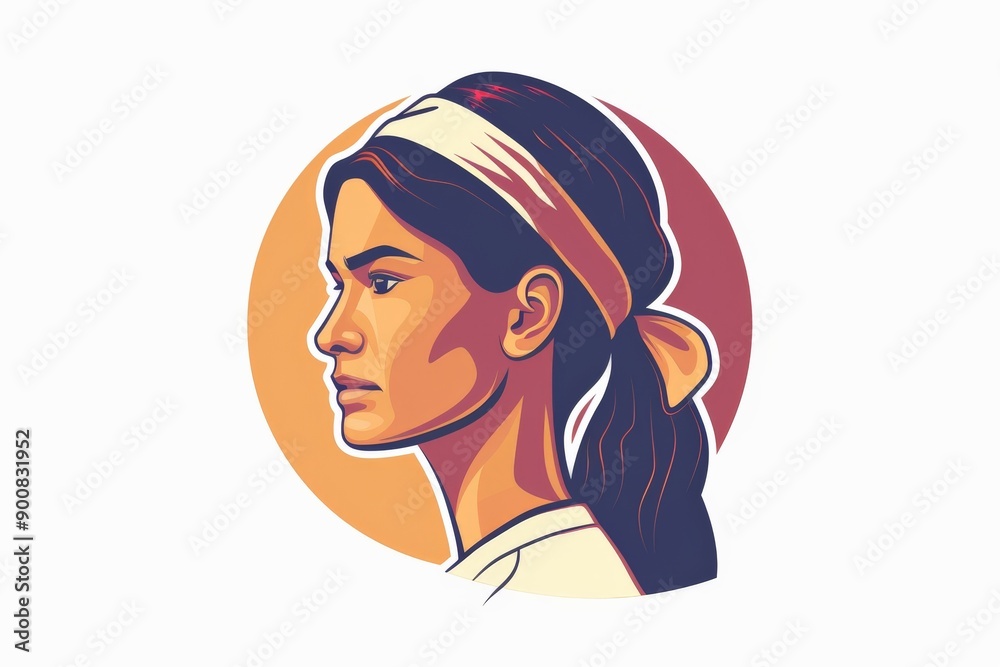 A warm-colored stylized profile of a woman wearing a headband, captured in a modern graphic art style, exuding calm and thoughtful emotions with minimalistic design. A warm-colored stylized profile of a woman wearing a headband, captured in a modern graphic art style, exuding calm and thoughtful emotions with minimalistic design.