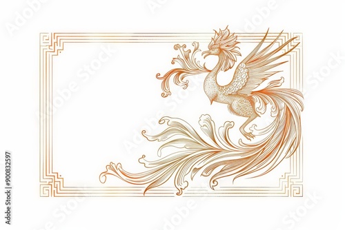 Intricate illustration of a phoenix bird with artistic detailing, symbolizing rebirth and renewal. Ideal for creative and culturally influenced design projects. photo