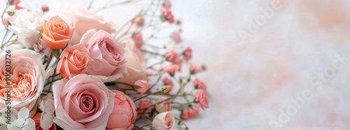 Pink Roses and White Flowers on a White Background