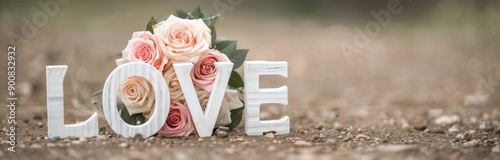 White Wooden Love Letters With Roses