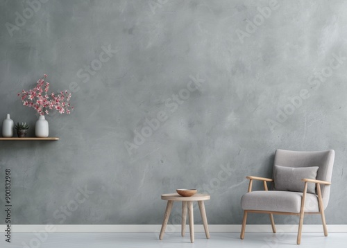 Minimalist Living Room With Concrete Wall