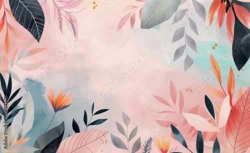 Pink And Green Floral Watercolor Illustration
