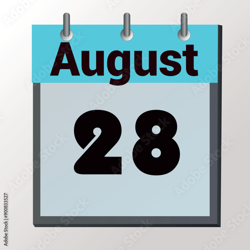 vector calendar page with date August 28, light colors