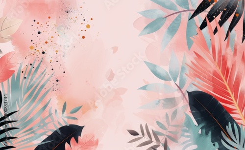 Pink And Green Floral Watercolor Illustration