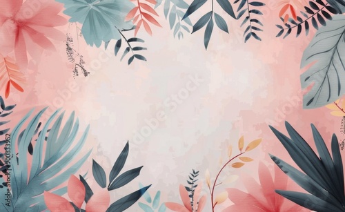 Pink And Green Floral Watercolor Illustration