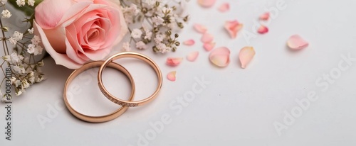 Wedding Bands With Rose and Petals