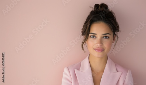 Woman in Pink Blazer Against Pink Wall
