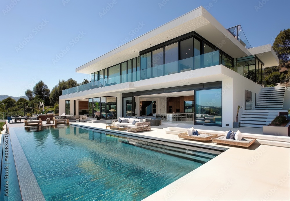 Fototapeta premium Modern Home With Pool and Patio