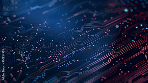 Wallpaper Mural Abstract technology circuit board, digital connections, futuristic patterns, vibrant blue and red color scheme, ideal for tech marketing, science presentations, innovation themes Torontodigital.ca