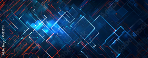 Wallpaper Mural abstract futuristic technology background, geometric lines and shapes, vibrant blue and red color palette, ideal for presentations, corporate branding, digital marketing, seamless patterns Torontodigital.ca