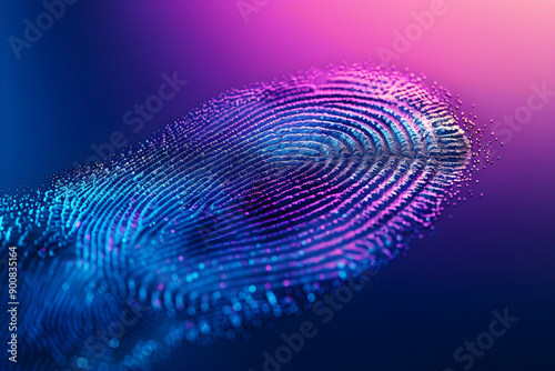 biometric fingerprint design, vibrant blue to purple gradient, digital security themes, privacy technology, innovative identity verification, artistic motion blur, high-tech representation