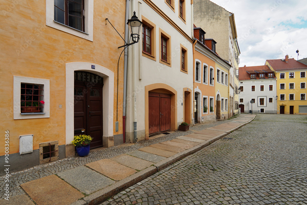Fototapeta premium Narrow cobbled streets in Nikolaivorstadt in Goerlitz.