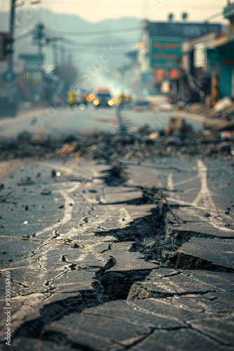 Urban Aftermath: A Devastated Cityscape Following a Powerful Earthquake