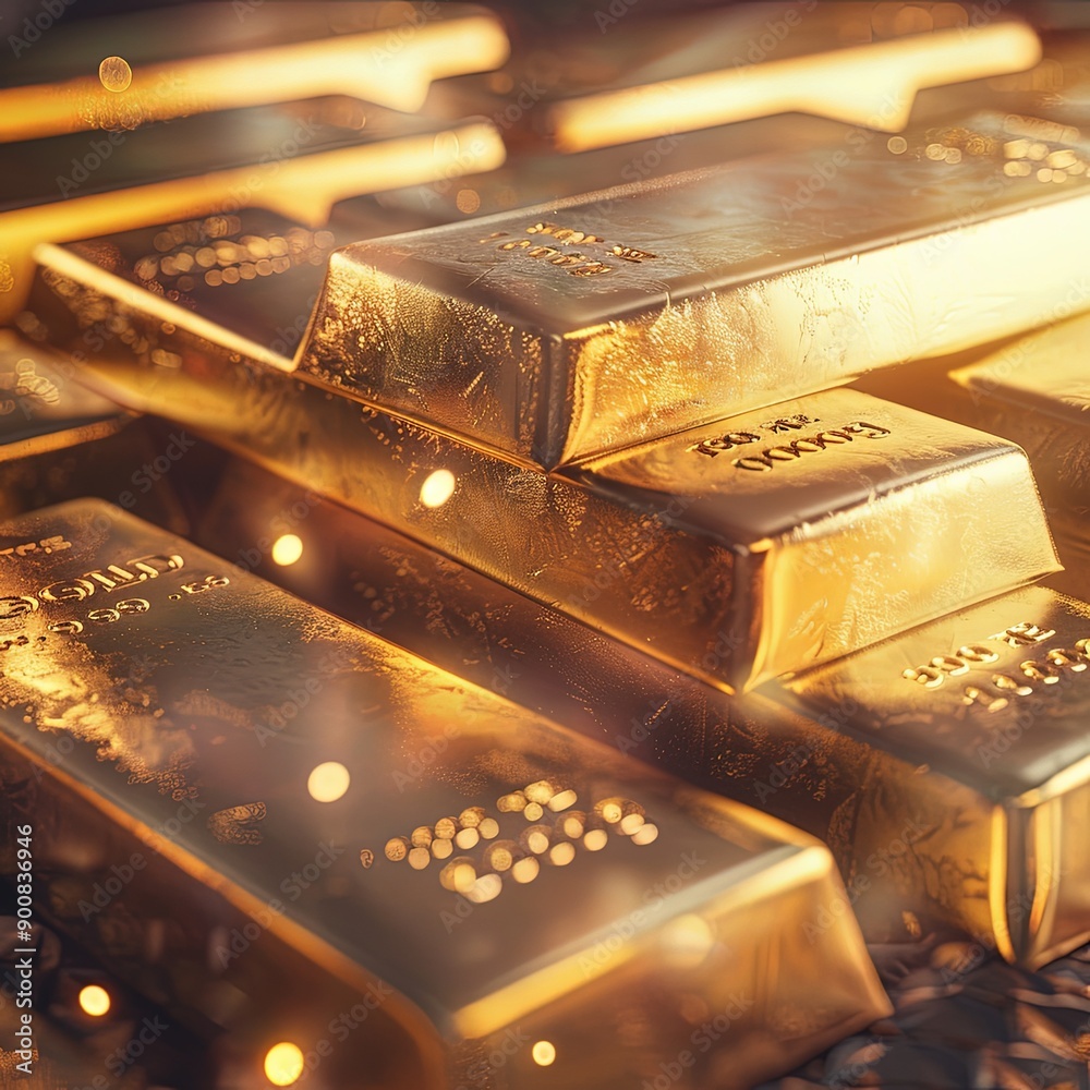 Luminous Stacks of Gold Bars on Dark Background Luminous Stacks of Gold Bars on Dark Background