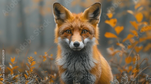 Red Fox Portrait in Autumn Forest