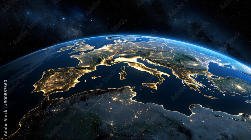 Planet earth from outer space,  focus on center Europe