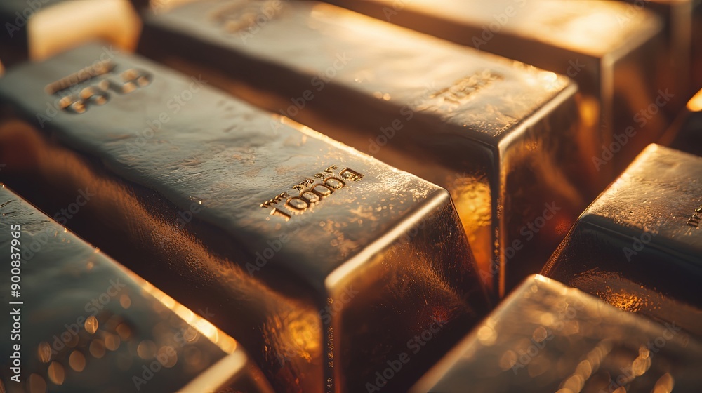 Luminous Stacks of Gold Bars on Dark Background Luminous Stacks of Gold Bars on Dark Background