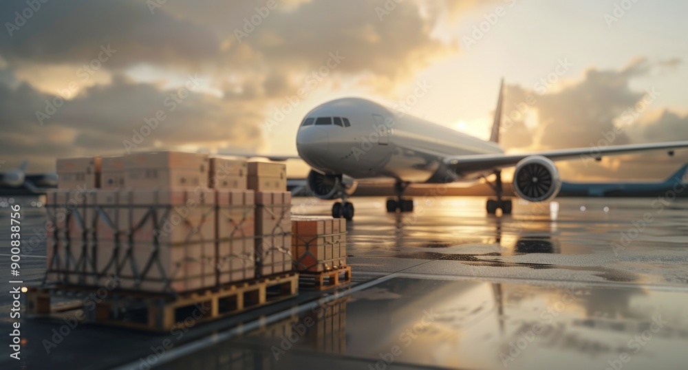 Airplane Cargo Loading at Sunset Airplane Cargo Loading at Sunset