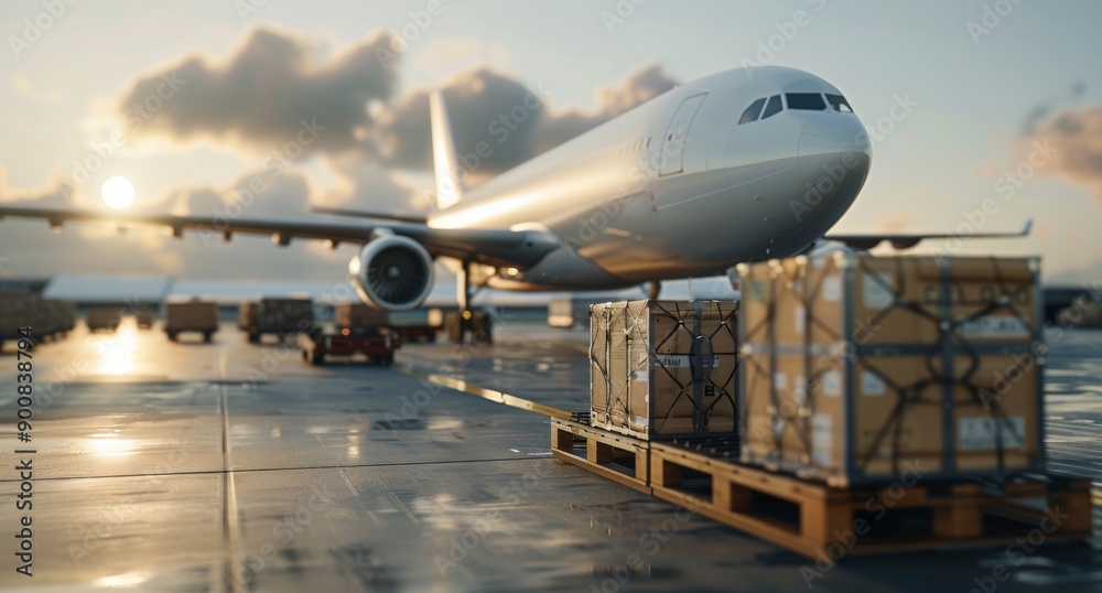 Airplane Cargo Loading at Sunset Airplane Cargo Loading at Sunset
