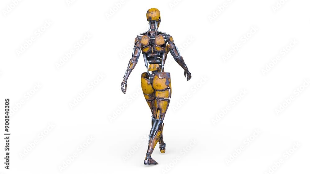 歩く女性ロボット　3DCGレンダリング