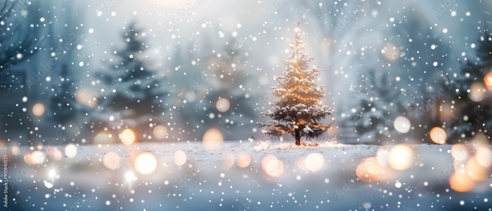 Snowy Christmas Tree in Forest Snowy Christmas Tree in Forest