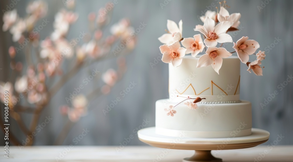 White Wedding Cake With Magnolia Flowers White Wedding Cake With Magnolia Flowers