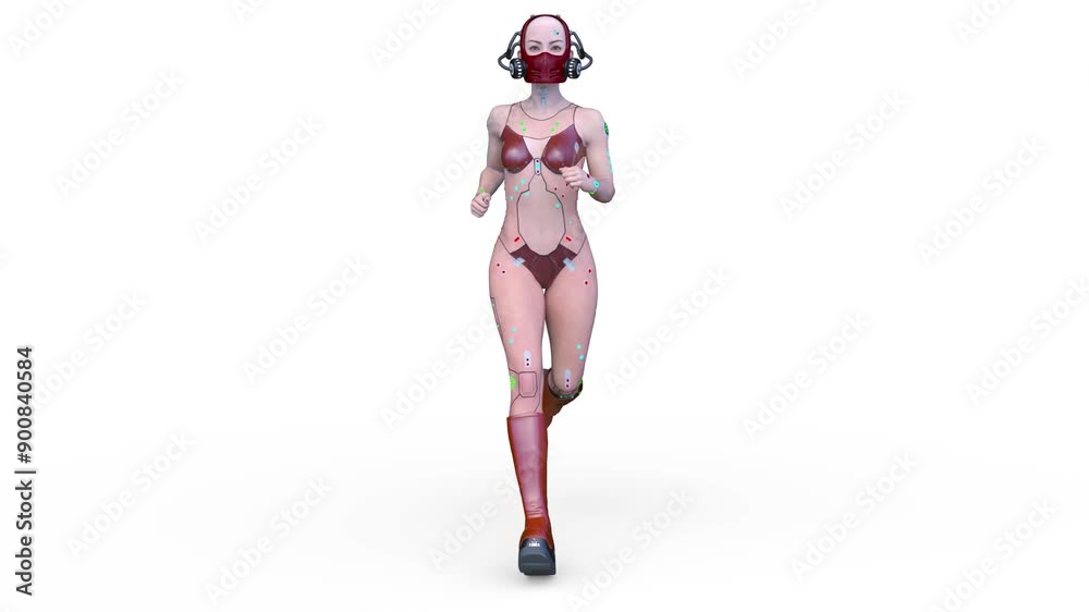 走る女性サイボーグ　3DCGレンダリング