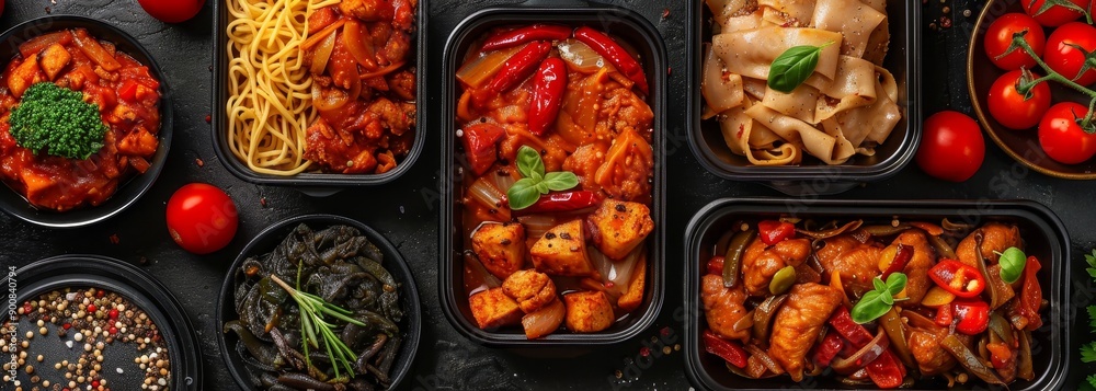 Many dishes in heated containers wallpaper background