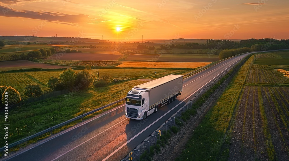 Futuristic Truck Speeding on Highway at Sunset Futuristic Truck Speeding on Highway at Sunset